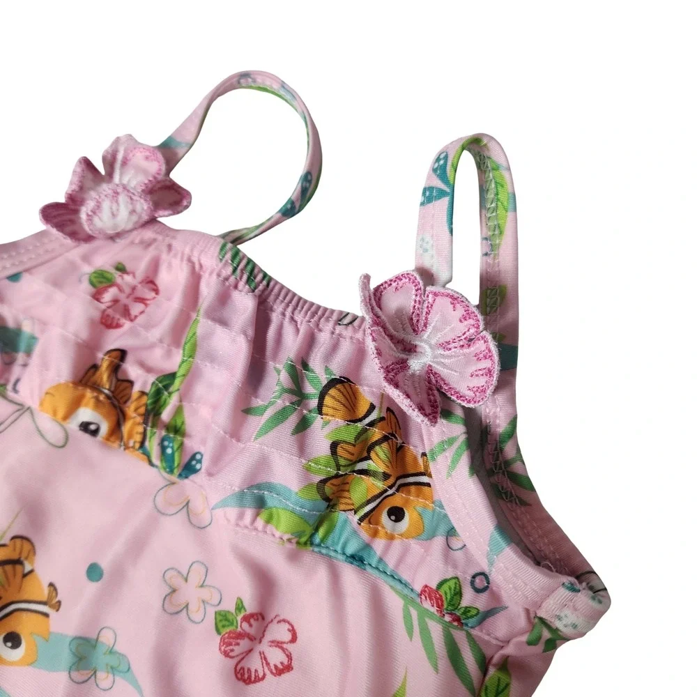 Disney Pixar Finding Nemo Baby Girls Pink One Piece Swimsuit 3D Flower 12M